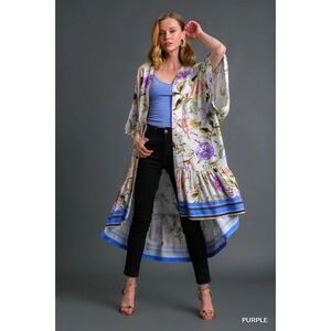 NWT UMGEE Kimono Open Cardigan S/M Long Robe Swim Cover Up Resort Floral Boho